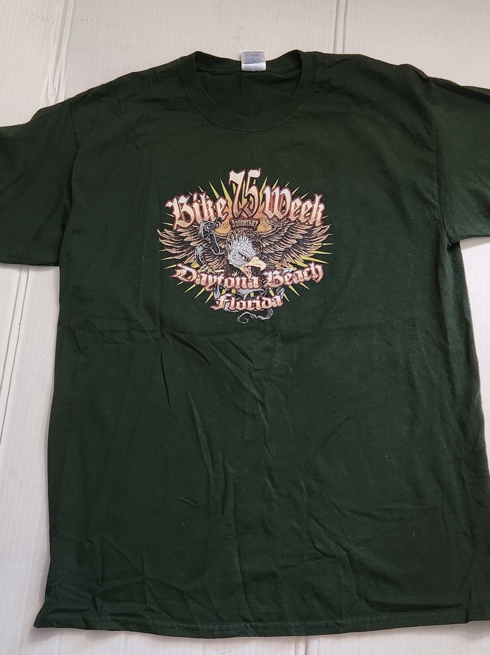 Gildan Dark Green Bike Week 75th Anniversary Daytona Beach Graphic Tee